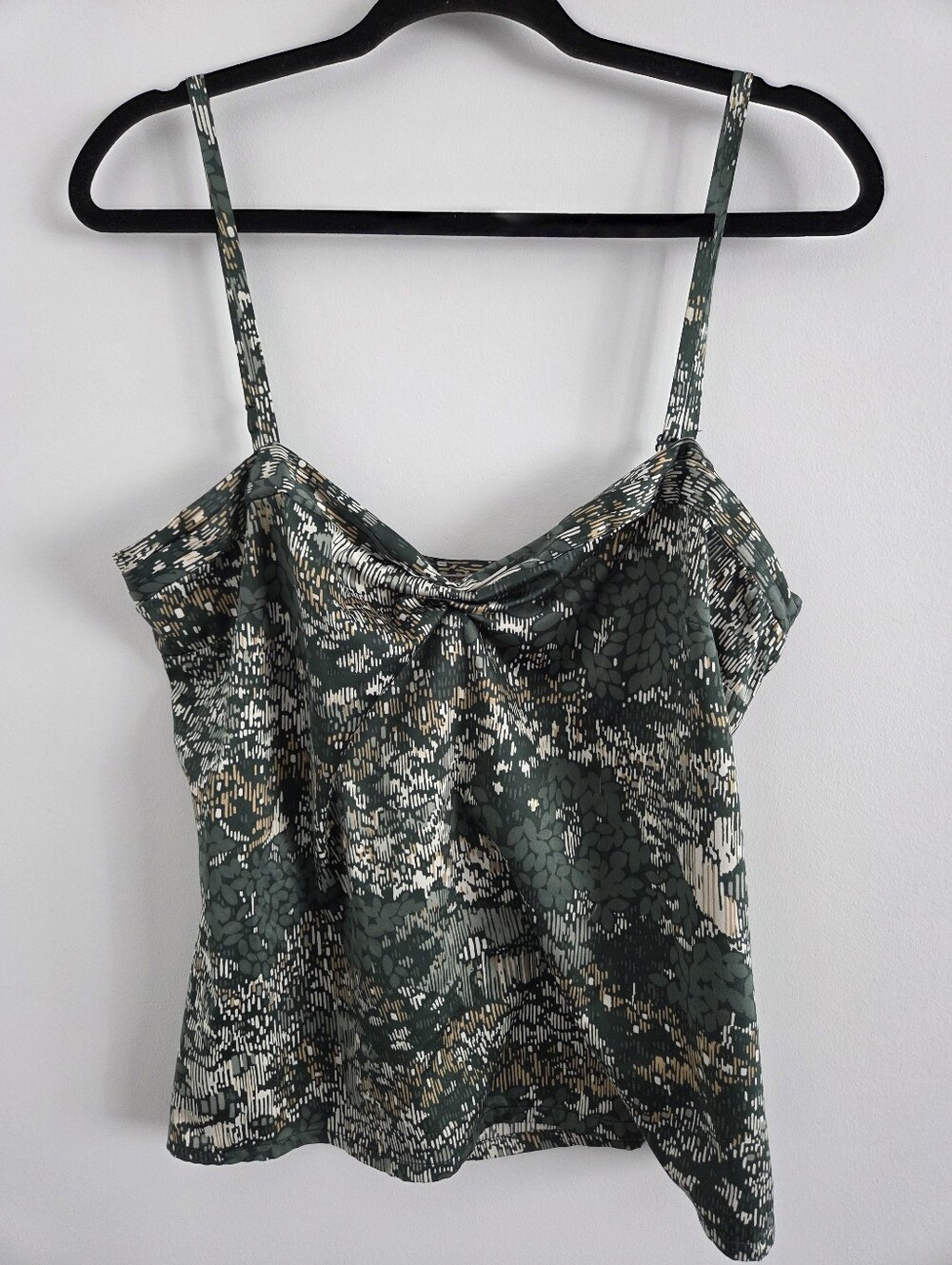 To the Max Green & Cream Printed Spaghetti Strap Blousey Camisole - Large